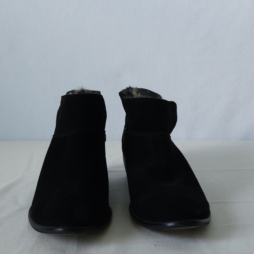 Seychelles Black Leather Ankle Boots Women’s 10 Faux Fur Lined Low Block Heel - Picture 7 of 10